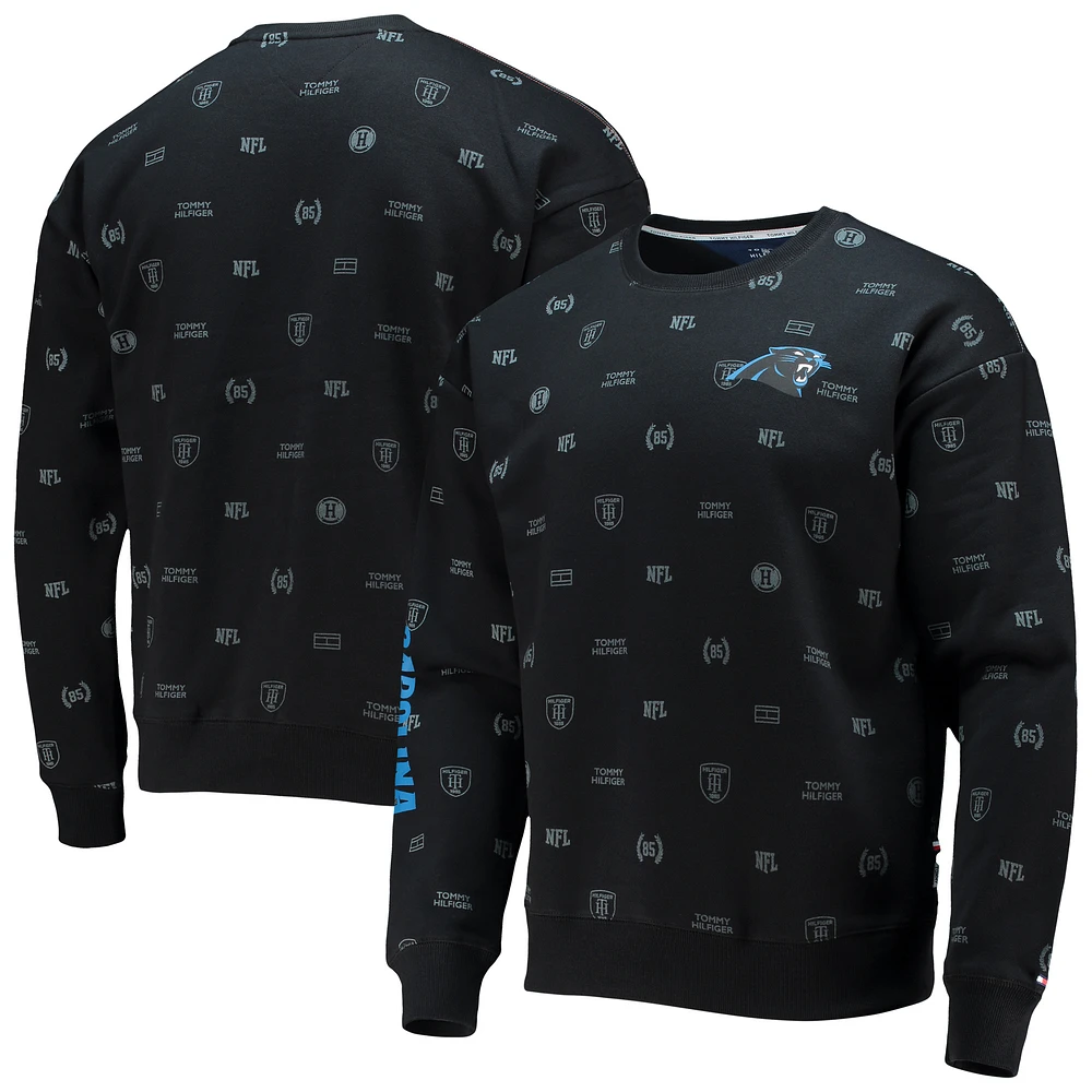Men's Tommy Hilfiger Black Carolina Panthers Reid Graphic Pullover Sweatshirt