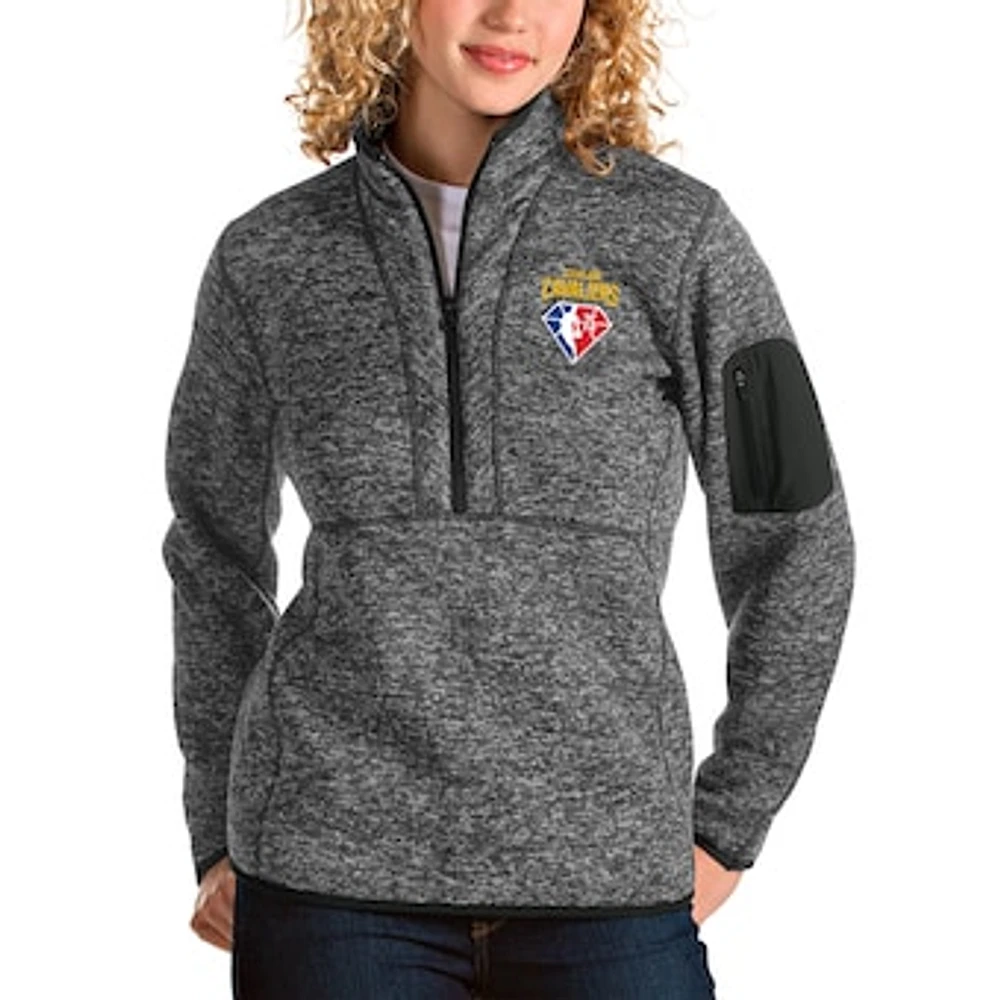 Women's Antigua Heathered Charcoal Cleveland Cavaliers NBA 75th Anniversary Fortune Quarter-Zip Pullover Jacket