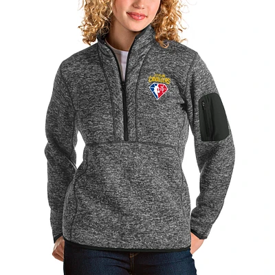 Women's Antigua Heathered Charcoal Cleveland Cavaliers NBA 75th Anniversary Fortune Quarter-Zip Pullover Jacket