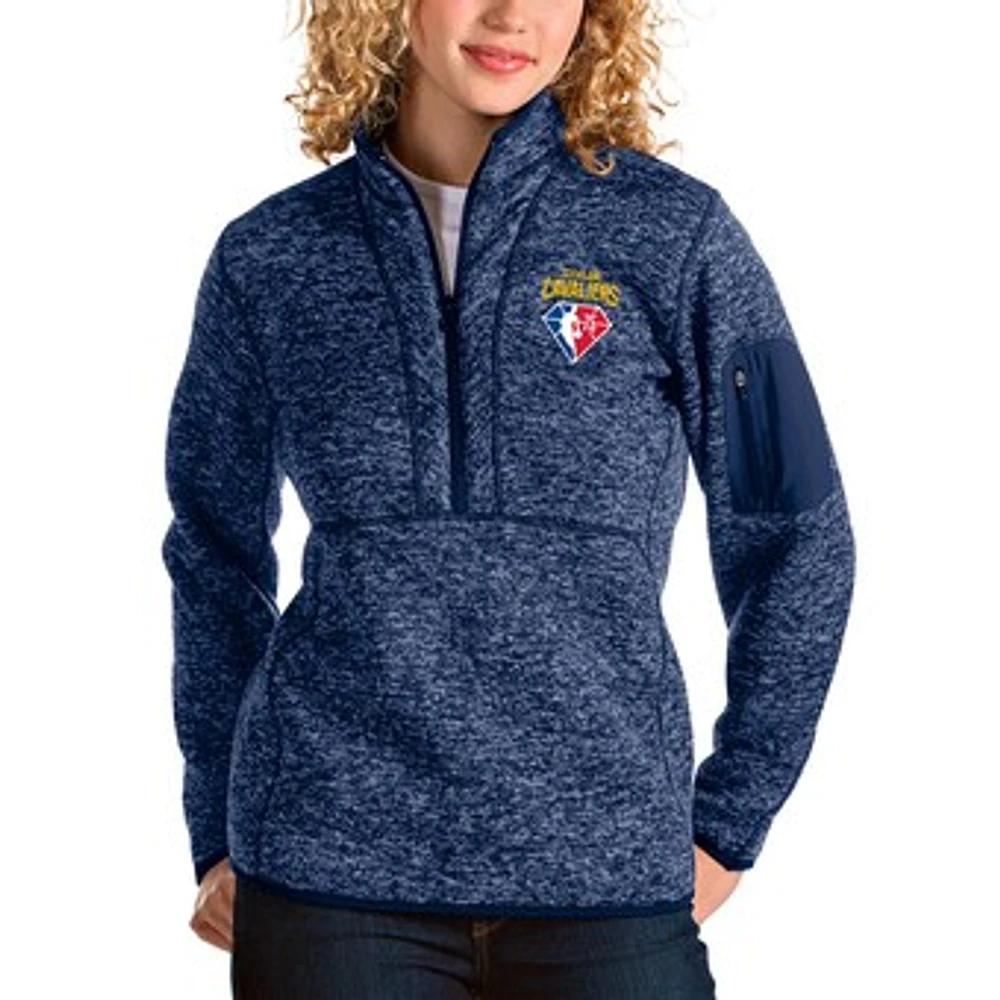 Women's Antigua Heathered Navy Cleveland Cavaliers NBA 75th Anniversary Fortune Quarter-Zip Pullover Jacket