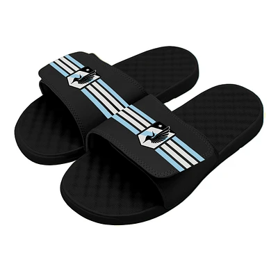 Youth ISlide Black Minnesota United FC Stripe Slide Sandals