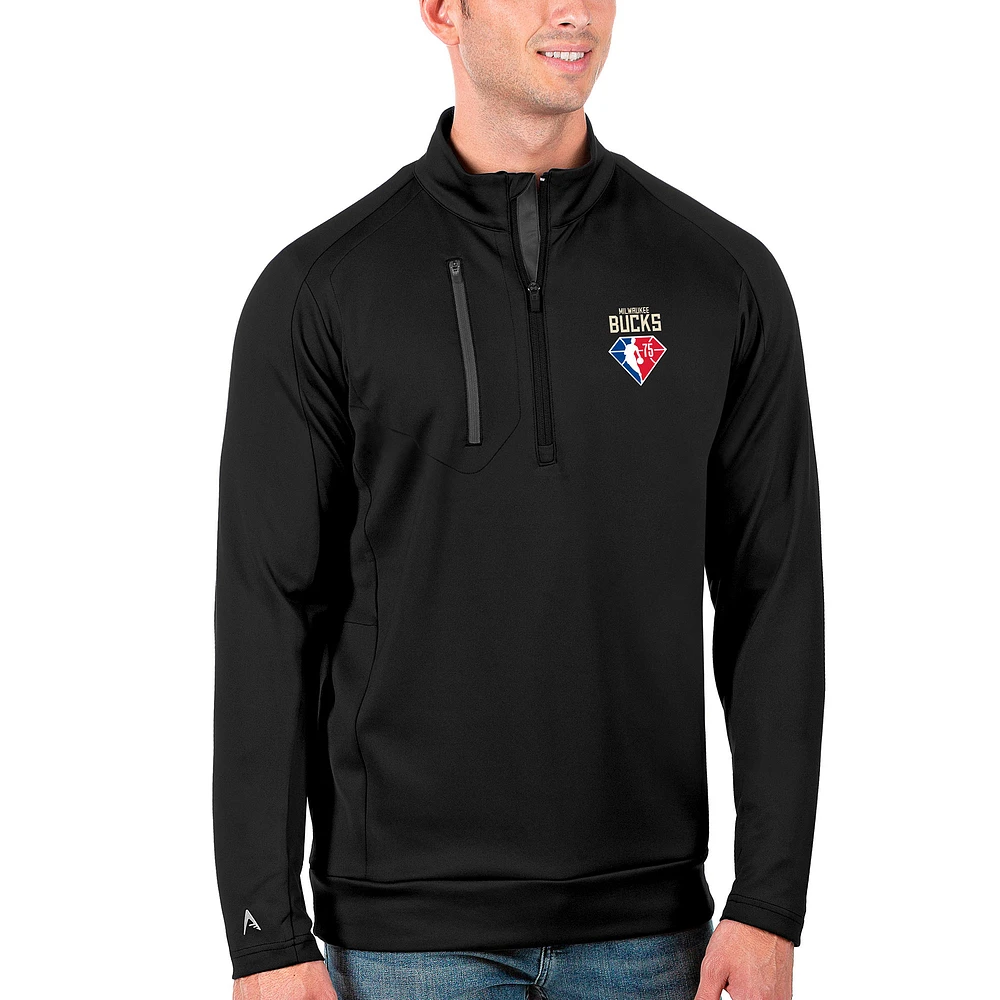 Men's Antigua Black Milwaukee Bucks NBA 75th Anniversary Big & Tall Generation Quarter-Zip Pullover Jacket
