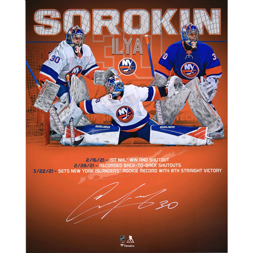 Ilya Sorokin New York Islanders Autographed 16" x 20" Win Streak Stylized Photograph