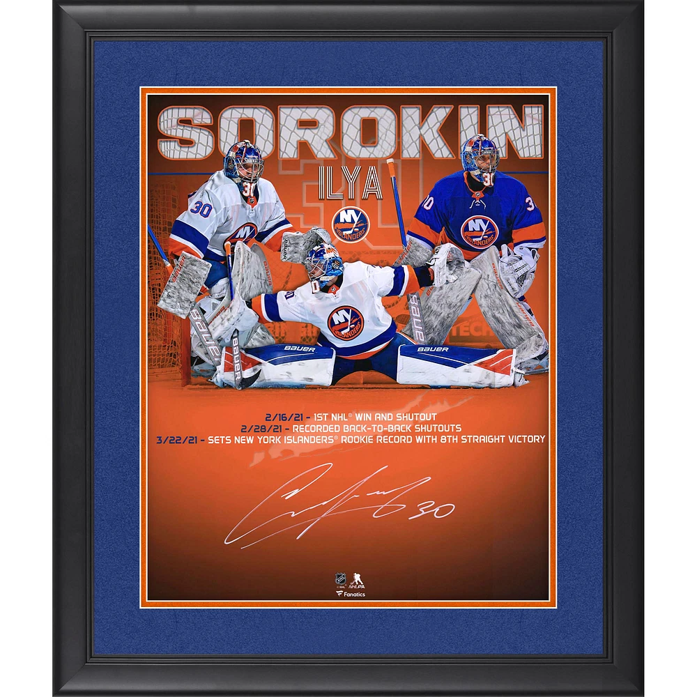 Ilya Sorokin New York Islanders Framed Autographed 16" x 20" Win Streak Stylized Photograph