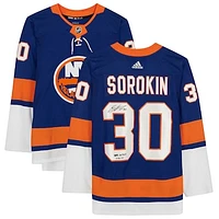 Ilya Sorokin New York Islanders Autographed Blue Adidas Authentic Jersey with "NHL Debut 1/16/21" Inscription