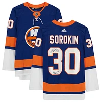 Ilya Sorokin New York Islanders Autographed Blue Adidas Authentic Jersey with "NHL Debut 1/16/21" Inscription