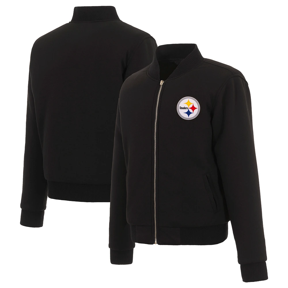 Women's JH Design Black Pittsburgh Steelers Reversible Fleece Full-Zip Jacket