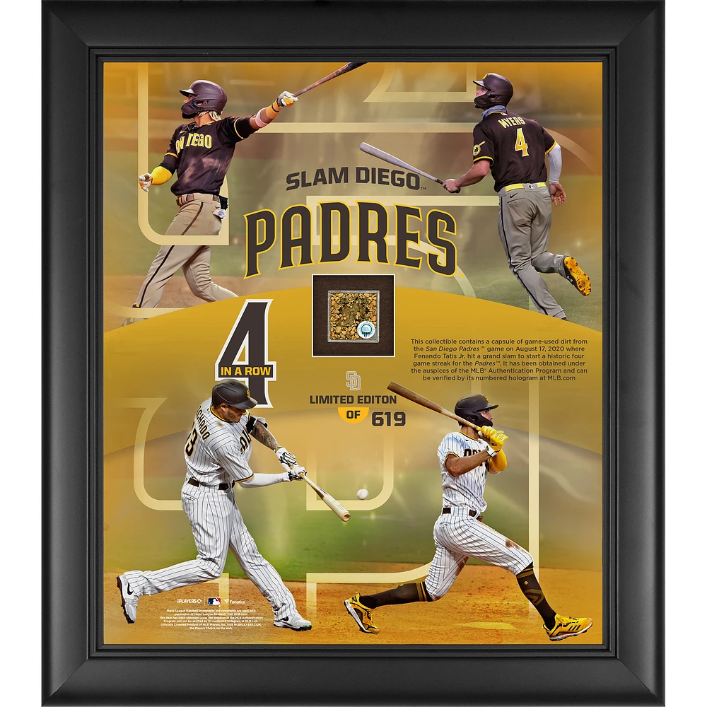 Eric Hosmer Fernando Tatis Jr. Manny Machado & Wil Myers San Diego Padres Framed 15" x 17" Collage with Game-Used Dirt - Limited Edition of 619
