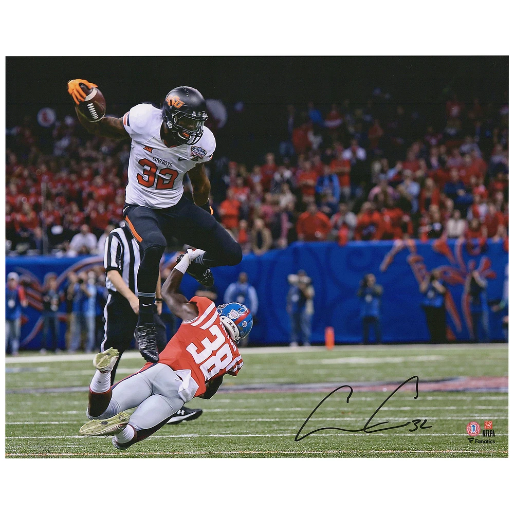 Chris Carson Oklahoma State Cowboys Autographed 16" x 20" Sugar Bowl Hurdle Photograph