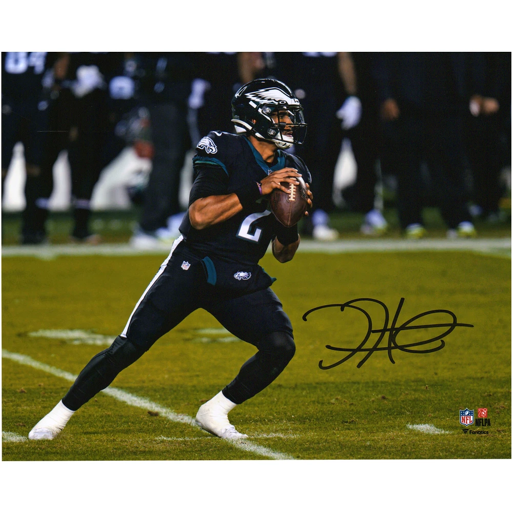 Jalen Hurts Philadelphia Eagles Autographed 8" x 10" Black Jersey Passing Photograph