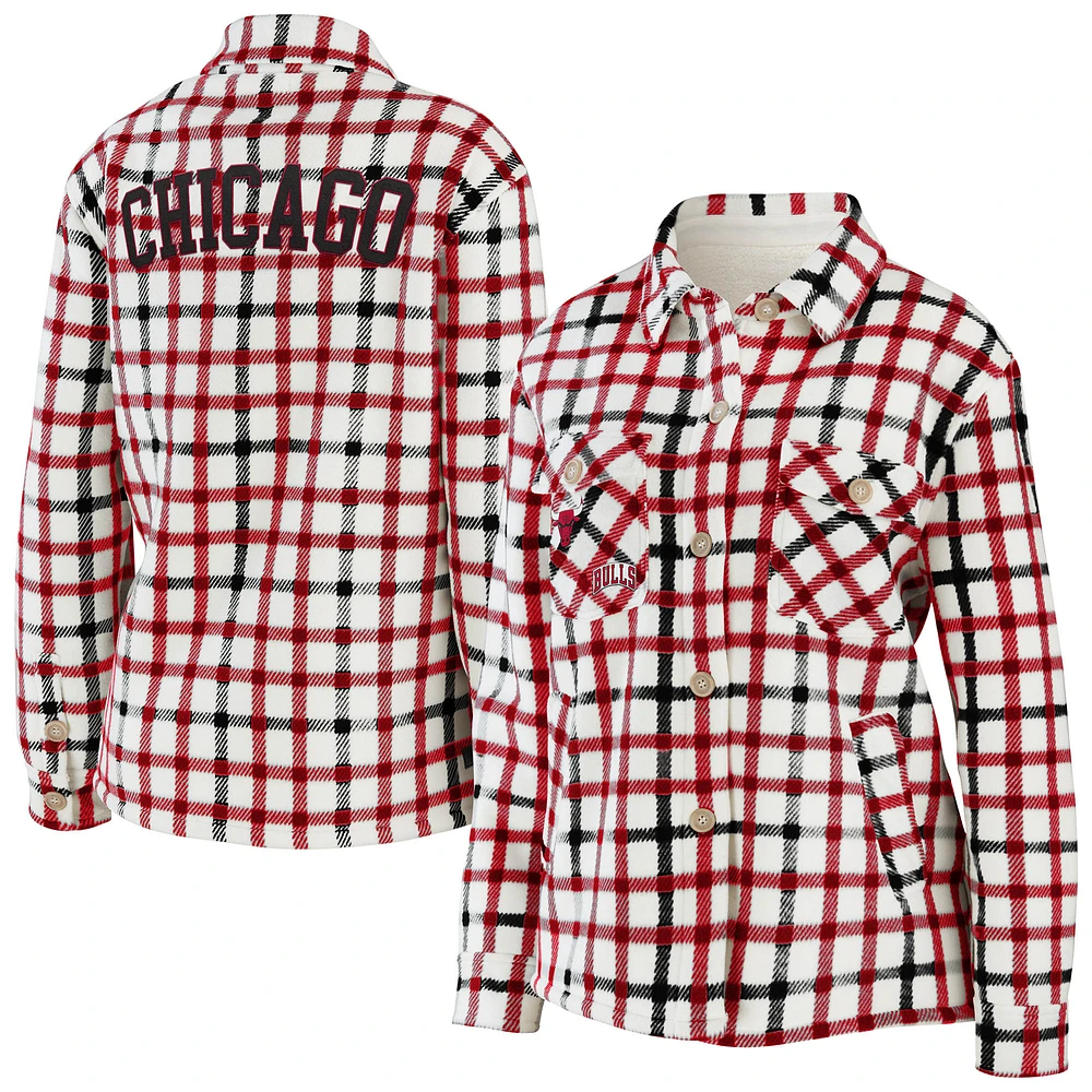 Women's WEAR by Erin Andrews Oatmeal Chicago Bulls Plaid Button-Up Shirt Jacket