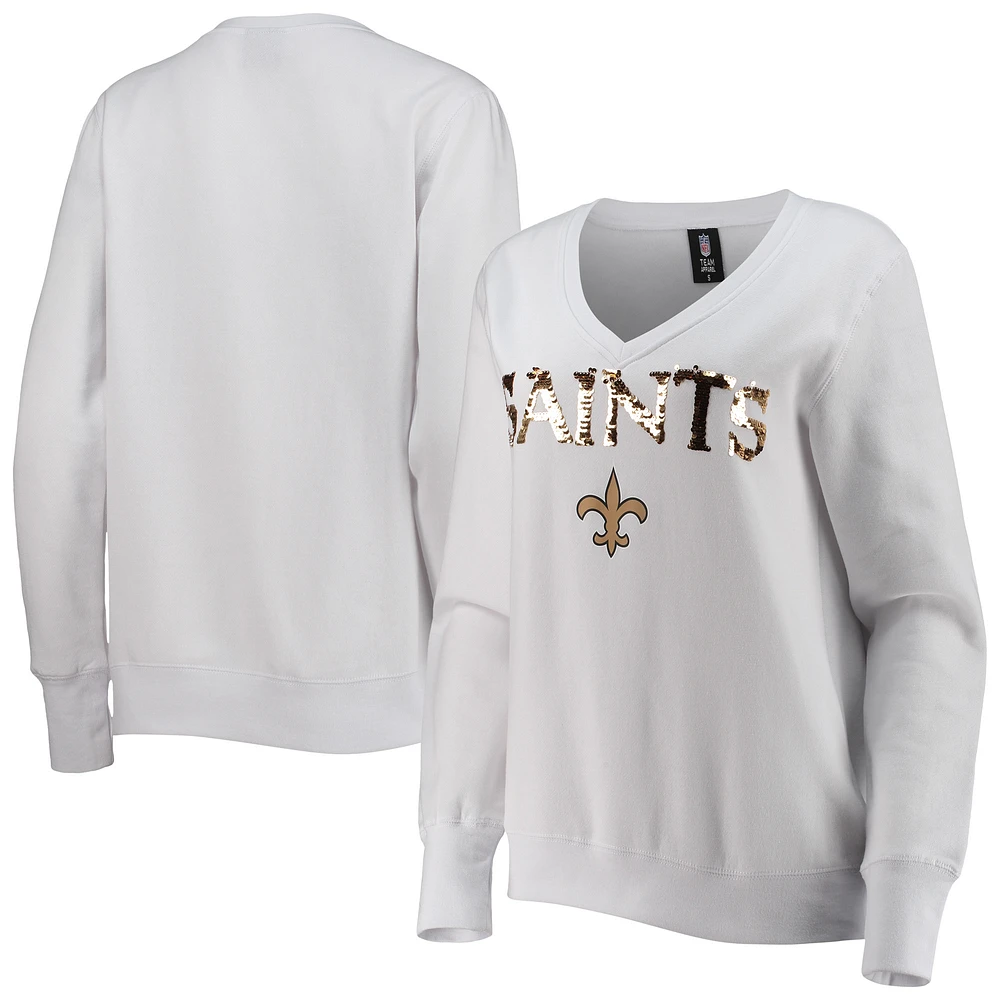Women's Cuce White New Orleans Saints Victory V-Neck Pullover Sweatshirt