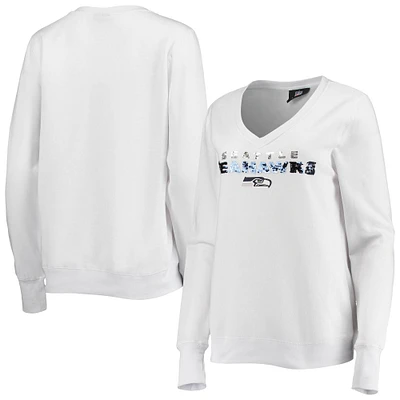 Women's Cuce White Seattle Seahawks Victory V-Neck Pullover Sweatshirt