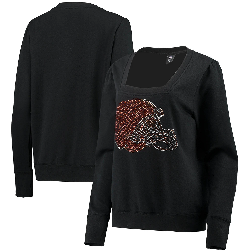 Women's Cuce Black Cleveland Browns Winners Square Neck Pullover Sweatshirt