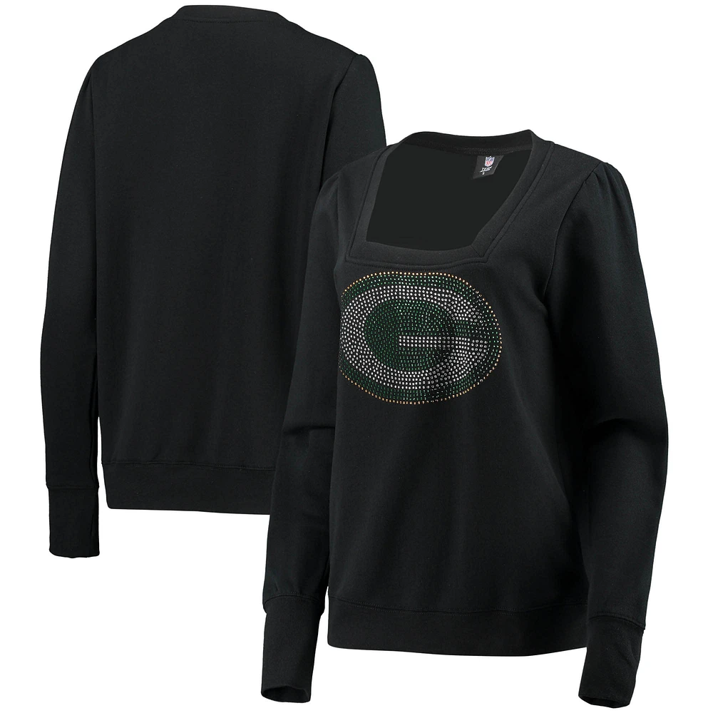 Women's Cuce Black Green Bay Packers Winners Square Neck Pullover Sweatshirt