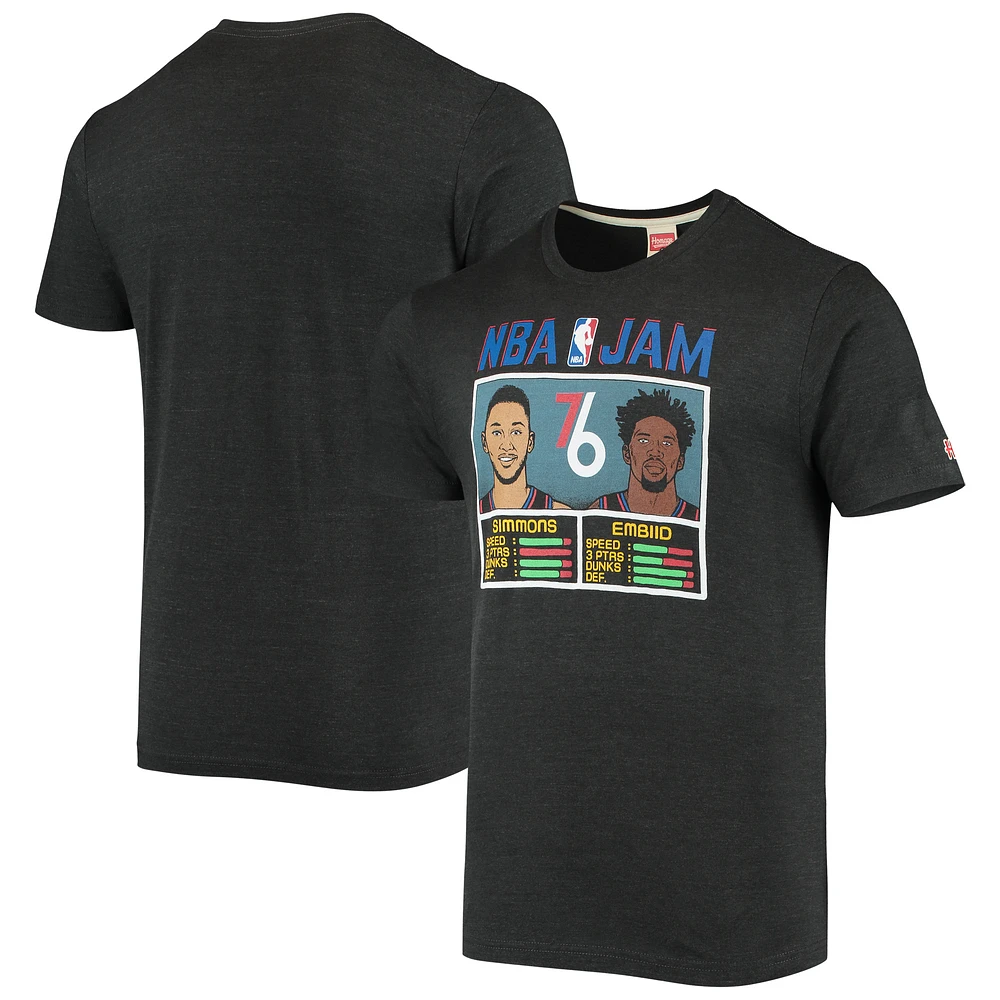 Men's Homage Ben Simmons and Joel Embiid Charcoal Philadelphia 76ers NBA Jam Tri-Blend T-Shirt