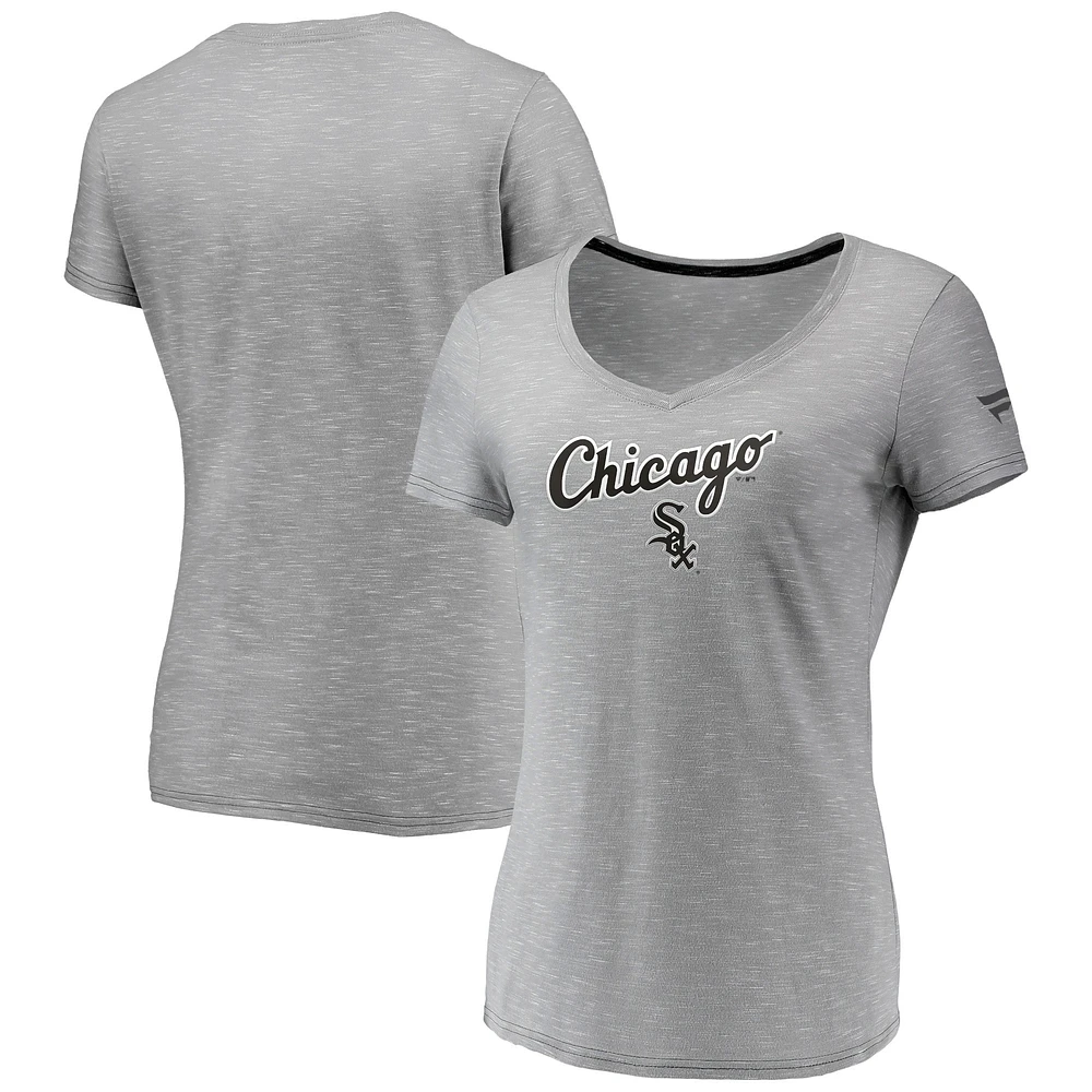 Women's Fanatics Gray Chicago White Sox Wordmark & Logo Space-Dye V-Neck T-Shirt