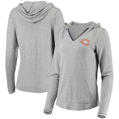 Women's Antigua Heathered Gray Chicago Bears Warm-Up Tri-Blend Hoodie Long Sleeve V-Neck T-Shirt