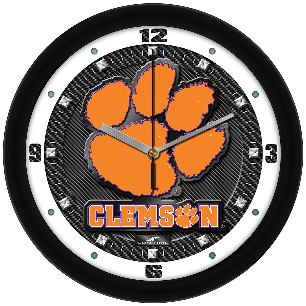 Clemson Tigers 11.5'' Suntime Premium Glass Face Carbon Fiber Wall Clock