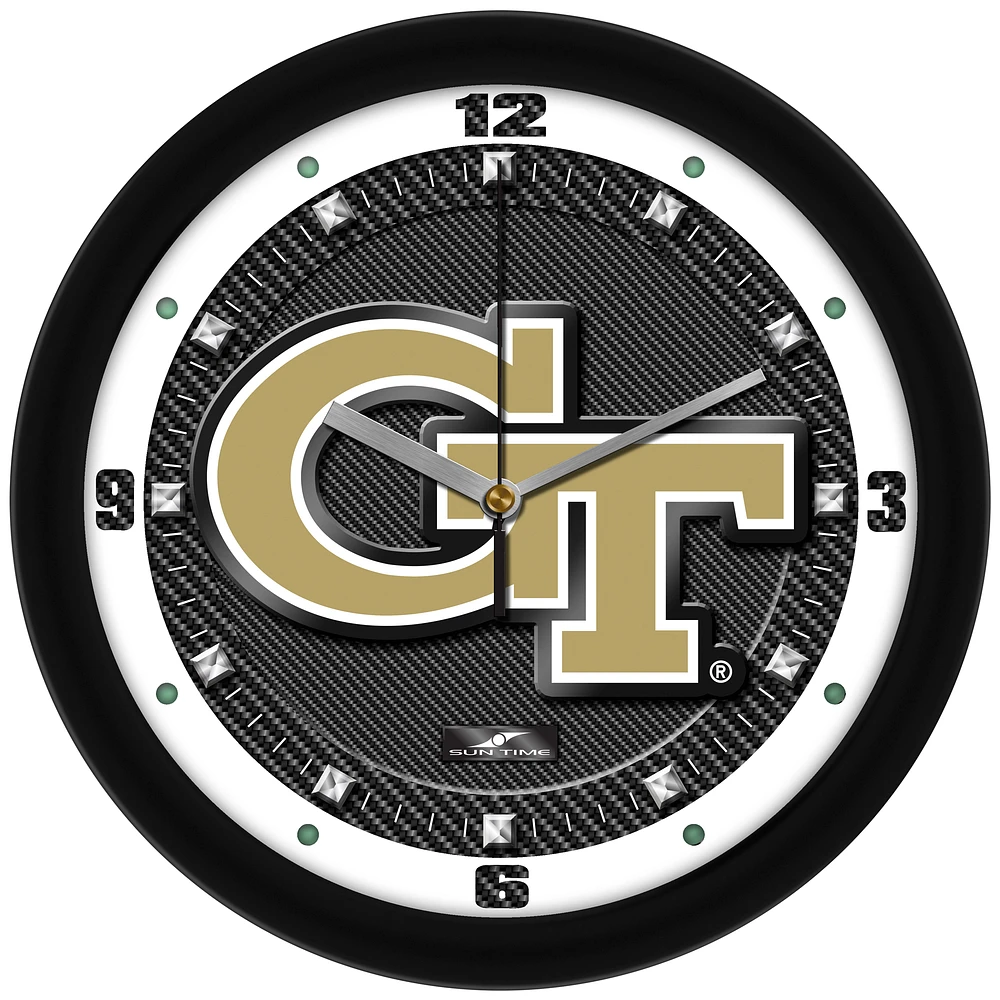 Georgia Tech Yellow Jackets 11.5'' Suntime Premium Glass Face Carbon Fiber Wall Clock