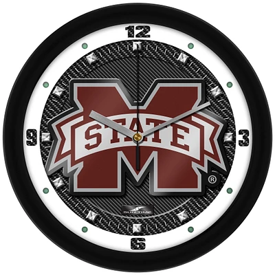 Mississippi State Bulldogs 11.5'' Suntime Premium Glass Face Carbon Fiber Wall Clock