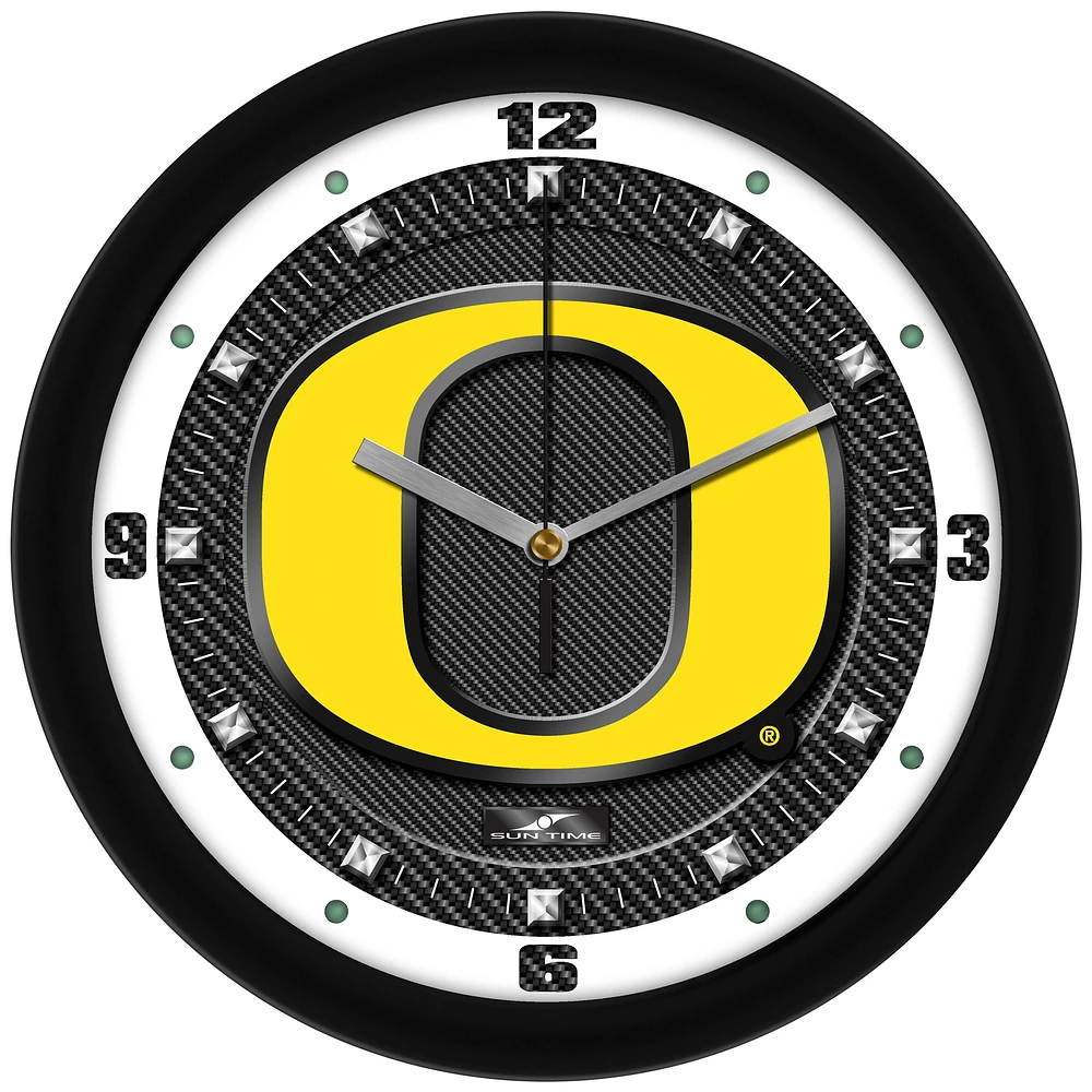 Oregon Ducks 11.5'' Suntime Premium Glass Face Carbon Fiber Wall Clock