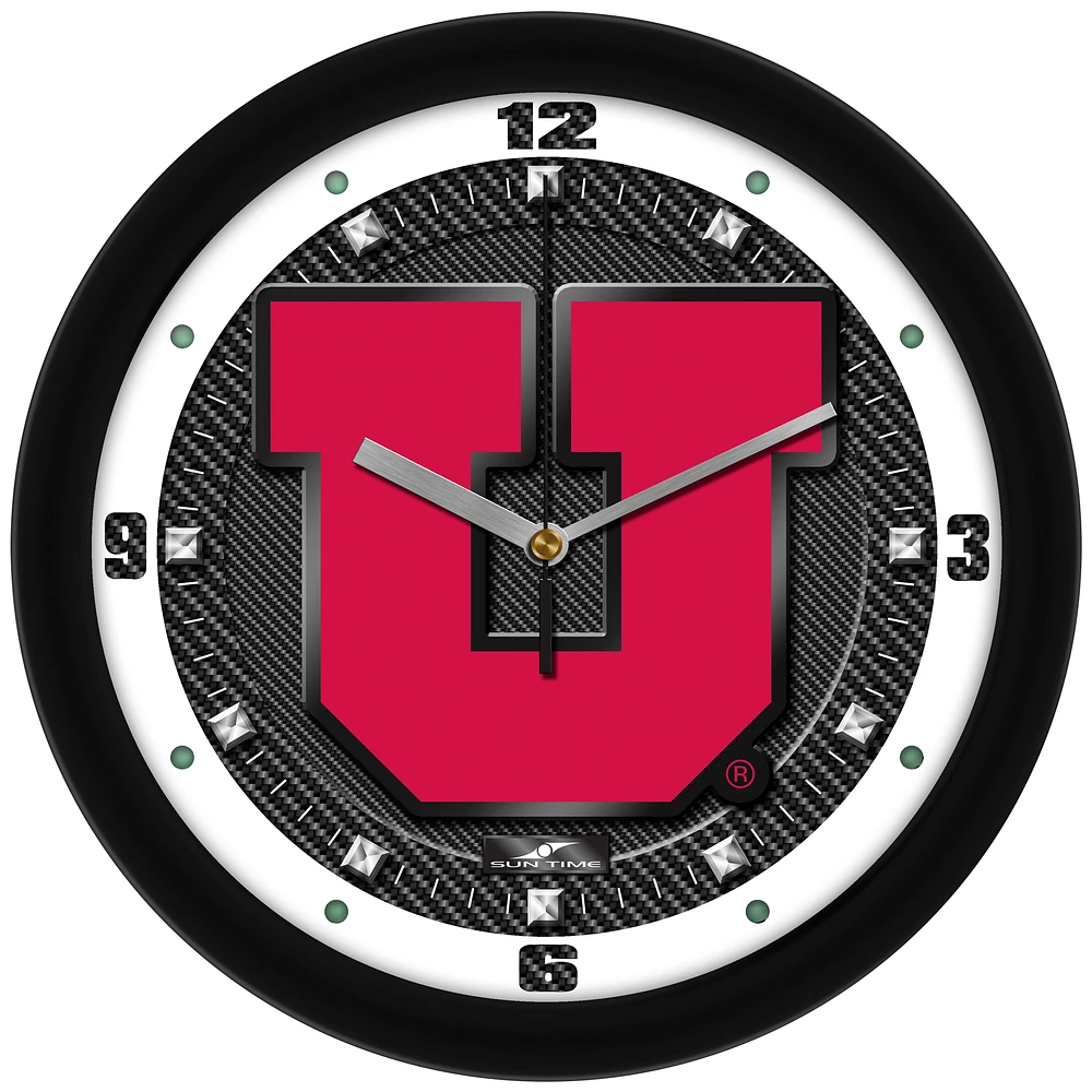 Utah Utes 11.5'' Suntime Premium Glass Face Carbon Fiber Wall Clock