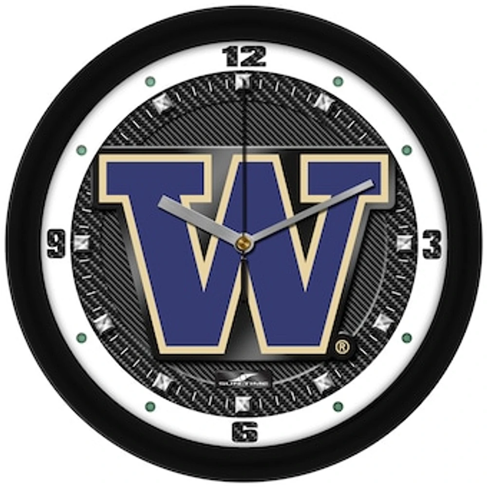 Washington Huskies 11.5'' Suntime Premium Glass Face Carbon Fiber Wall Clock