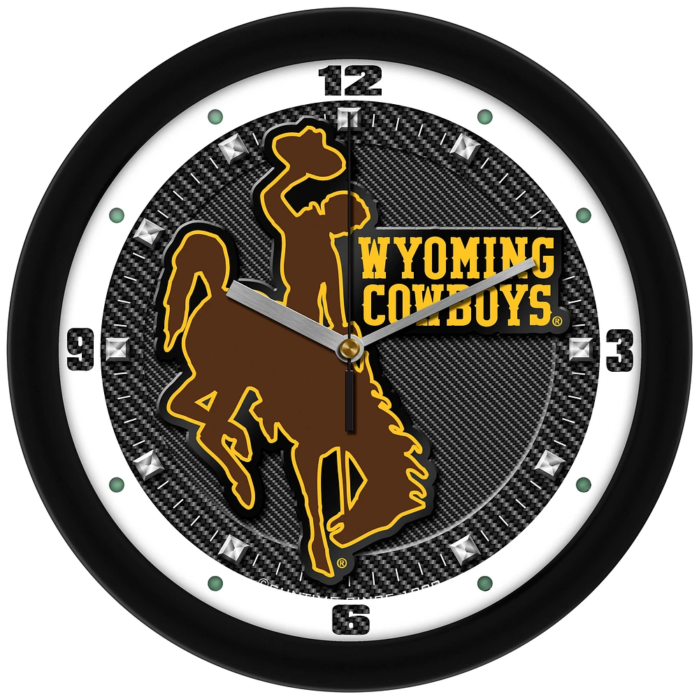 Wyoming Cowboys 11.5'' Suntime Premium Glass Face Carbon Fiber Wall Clock