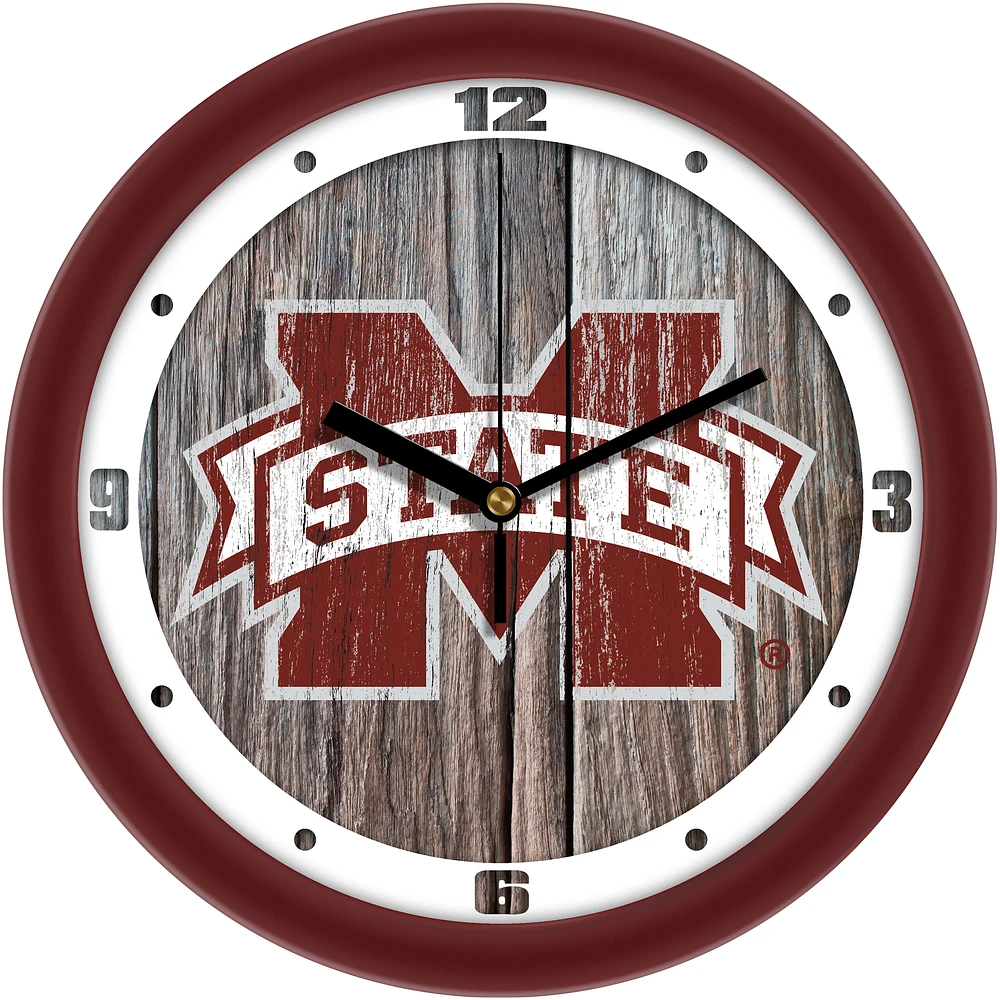 Mississippi State Bulldogs 11.5'' Suntime Premium Glass Face Weathered Wood Wall Clock