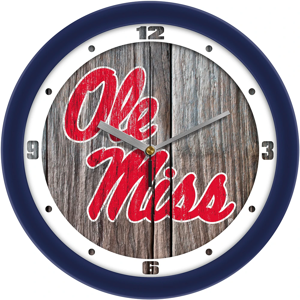Ole Miss Rebels 11.5'' Suntime Premium Glass Face Weathered Wood Wall Clock