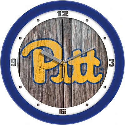Pitt Panthers 11.5'' Suntime Premium Glass Face Weathered Wood Wall Clock