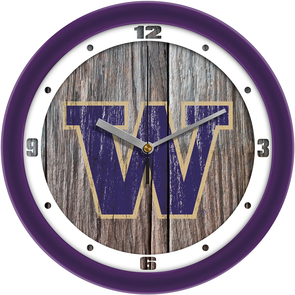 Washington Huskies 11.5'' Suntime Premium Glass Face Weathered Wood Wall Clock