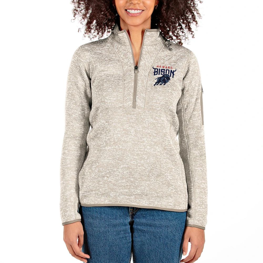 Women's Antigua Oatmeal Howard Bison Fortune Half-Zip Pullover Jacket
