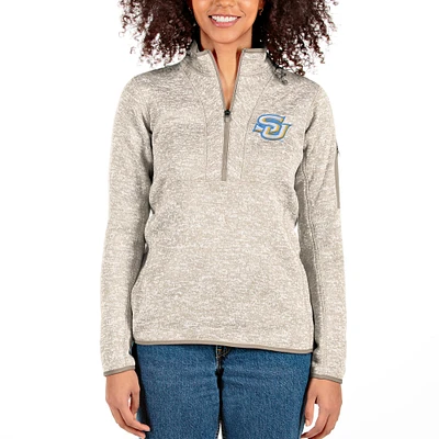 Women's Antigua Oatmeal Southern University Jaguars Fortune Half-Zip Pullover Jacket
