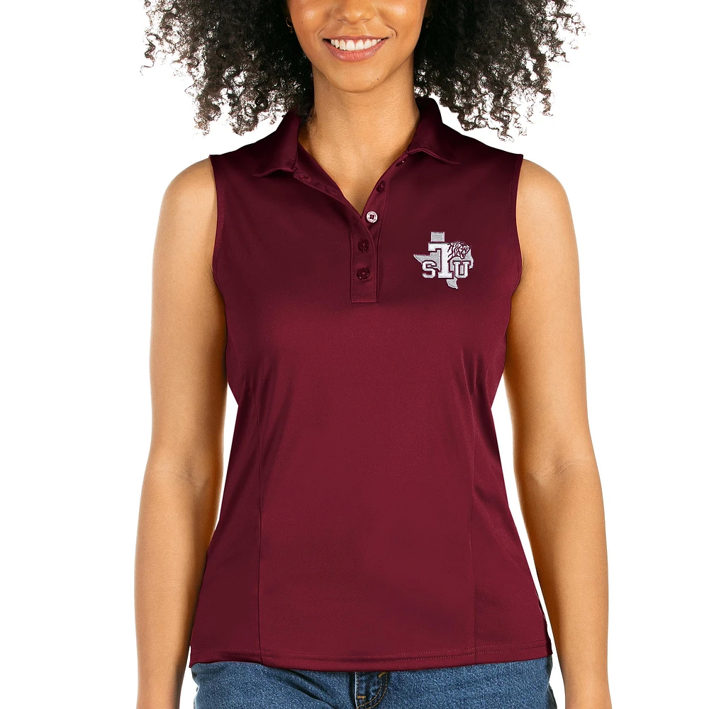 Women's Antigua Maroon Texas Southern Tigers Sleeveless Tribute Polo