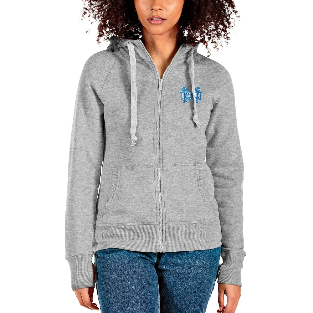Women's Antigua Gray Hampton Pirates Victory Full-Zip Hoodie
