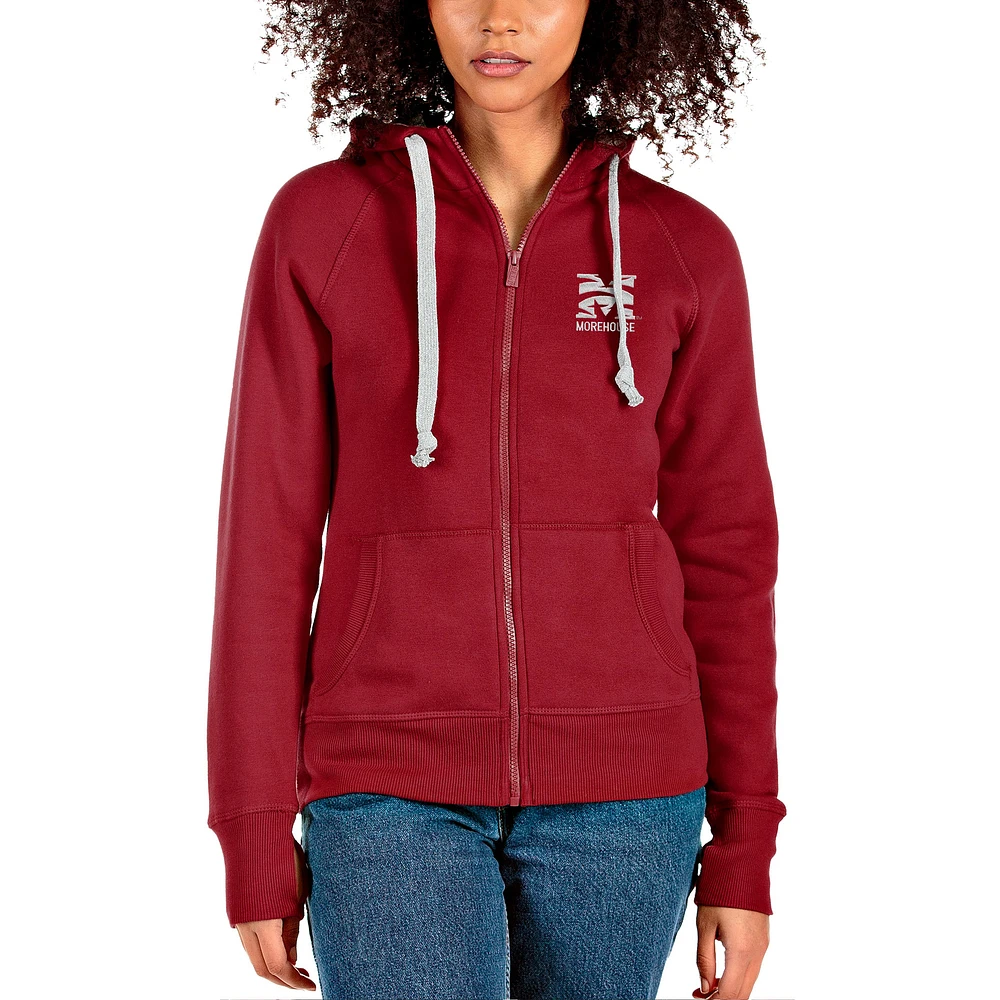 Women's Antigua Garnet Morehouse Maroon Tigers Victory Full-Zip Hoodie
