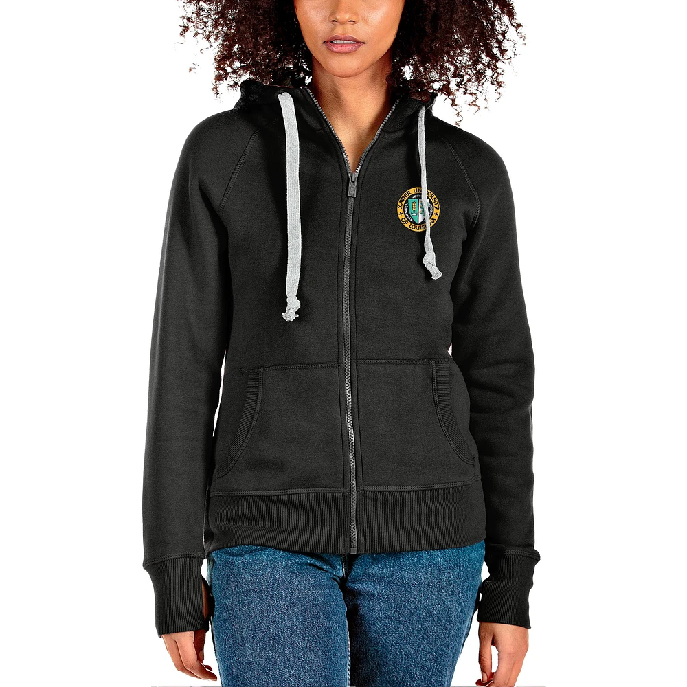 Women's Antigua Black XULA Gold Victory Full-Zip Hoodie