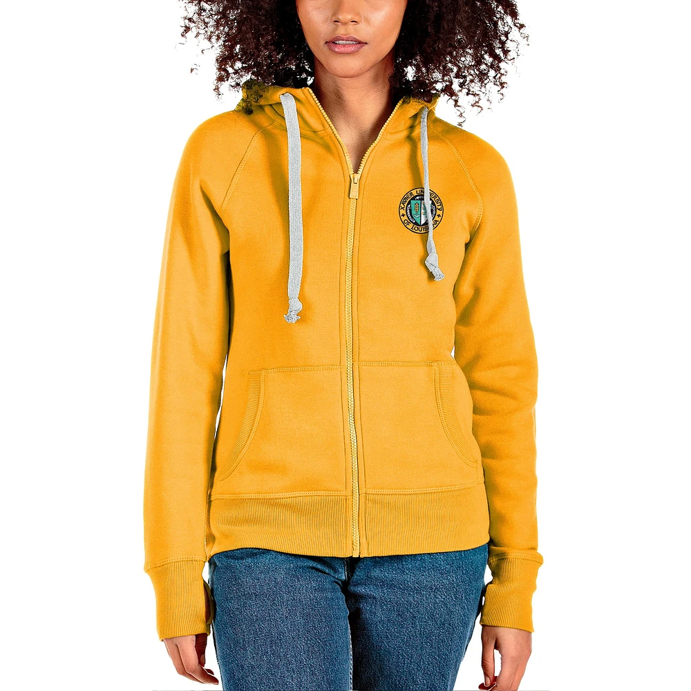 Women's Antigua Gold XULA Victory Full-Zip Hoodie