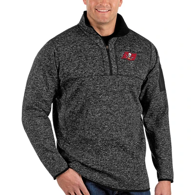 Men's Antigua Heathered Black Tampa Bay Buccaneers Fortune Big & Tall Quarter-Zip Pullover Jacket