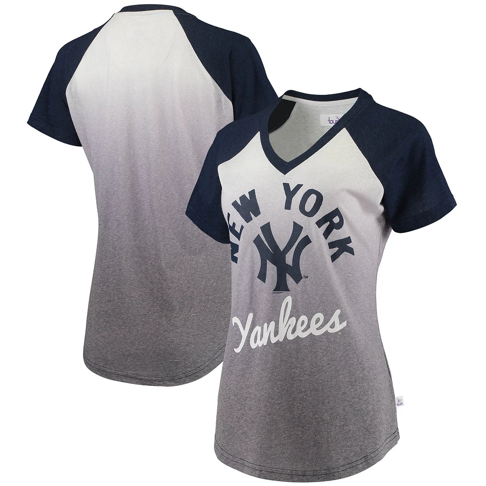 Women's Touch Navy/White New York Yankees Shortstop Ombre Raglan V-Neck T-Shirt