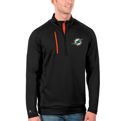 Men's Antigua Black/Orange Miami Dolphins Generation Quarter-Zip Pullover Jacket