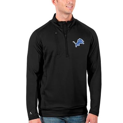 Men's Antigua Black Detroit Lions Generation Quarter-Zip Pullover Jacket