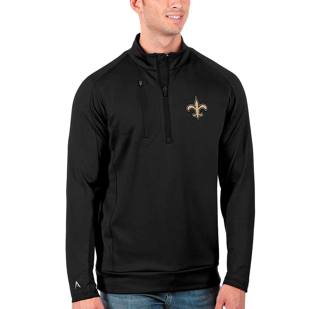 Men's Antigua Black New Orleans Saints Generation Quarter-Zip Pullover Jacket