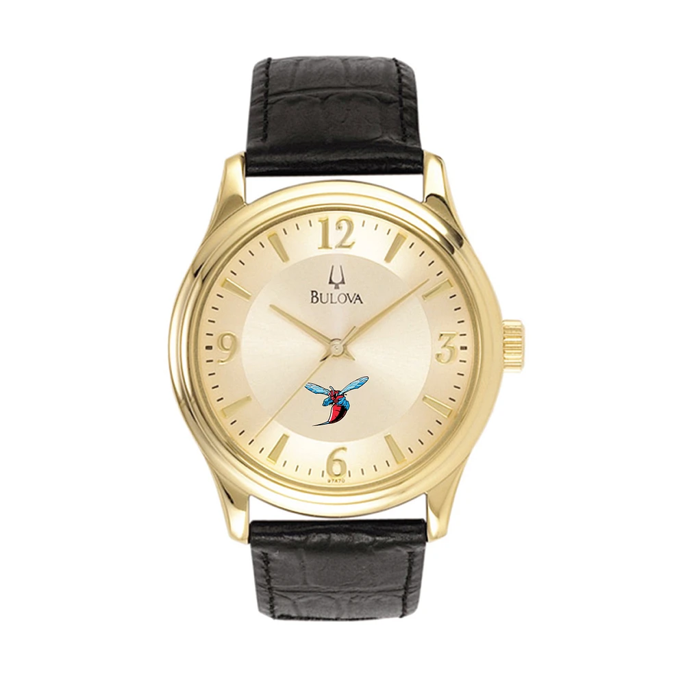 Men's Gold Delaware State Hornets Gold-Tone Stainless Steel Leather Band Watch