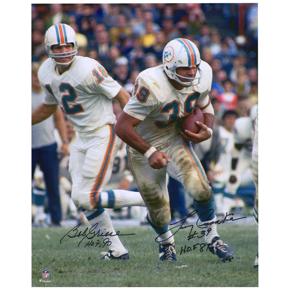 Bob Griese & Larry Csonka Miami Dolphins Autographed 16" x 20" Hand-Off Photograph with Hall of Fame Inscriptions