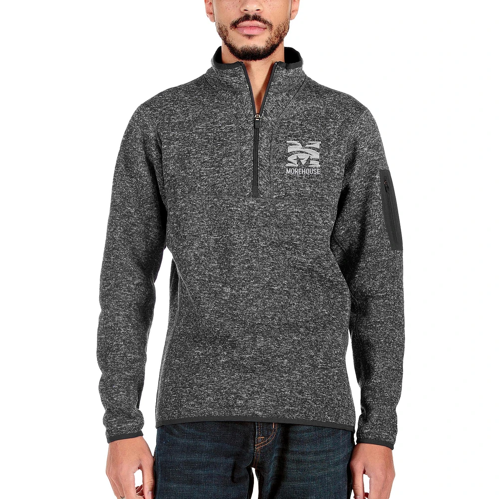 Men's Antigua Black Morehouse Maroon Tigers Fortune Quarter-Zip Pullover Jacket