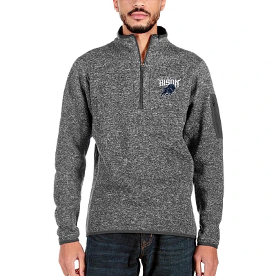 Men's Antigua Charcoal Howard Bison Big & Tall Fortune Quarter-Zip Pullover Jacket