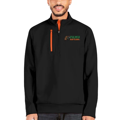 Men's Antigua Black/Orange Florida A&M Rattlers Generation Quarter-Zip Pullover Jacket